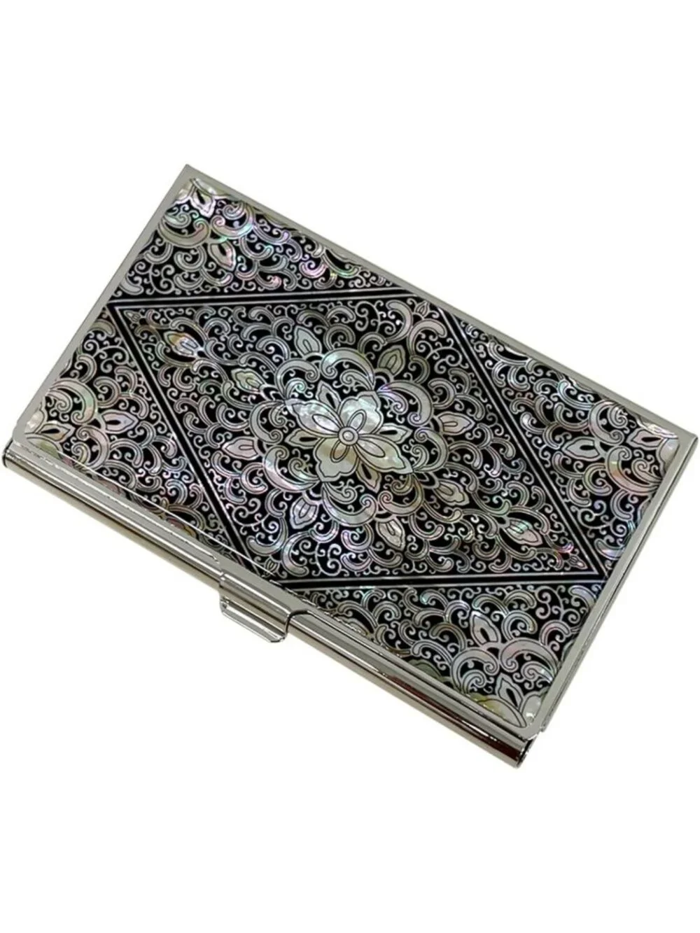 Elegant Mother of Pearl Business Card Case & ID Holder - Slim Metal Travel
